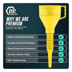 FlexAll Long Flexible Funnel for Automotive Use - Durable Nitrile Rubber - Ideal for Car Oil Change, Transmission Funnel Fluid, Diesel, Fuel, Gas - Made in USA - Yellow (12 x 4 Inches)