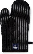 Encasa Homes Long 12" Oven Microwave Hand Gloves Mitts (2 pc Set) for Kitchen Cooking & Baking - Heat Resistant, Thick & Safe, Protection of Hands from Hot Utensils - Butcher Stripes Black