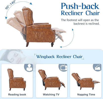 Wingback Recliner Chair with Massage and Heat Tufted PU Leather Push Back - Image 4