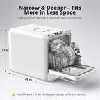 AIRMSEN Portable Countertop Dishwasher with 5L Water Tank, Mini Dishwasher with 14.6” Narrow & 20.1“ Deep Design, 9 Programs, 24H Delay Start & 360° Dual Spray, No Hookup Needed, C01, White