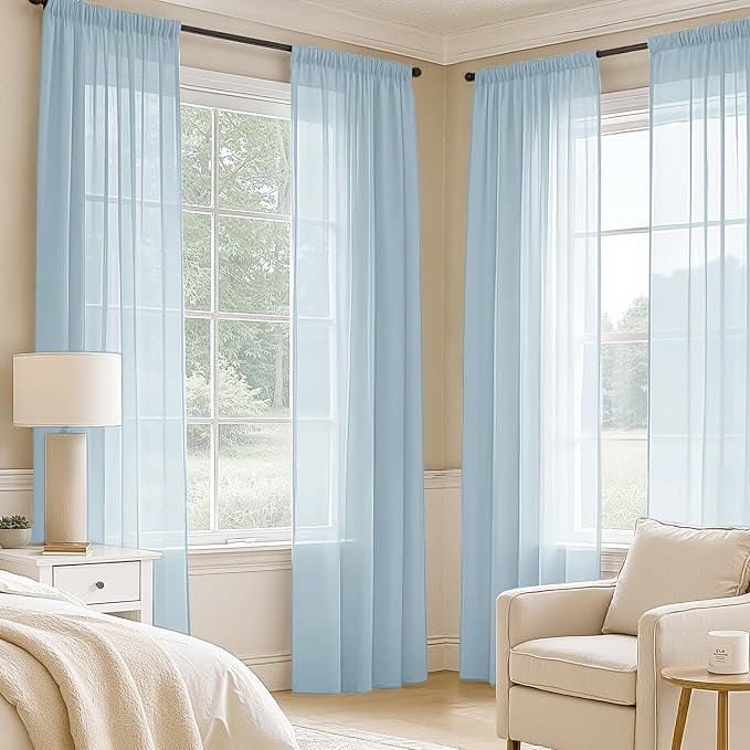 MIULEE Sky Blue Sheer Curtains 84 Inches Long 4 Panels 42 x 84 Inches | Light - Image 2