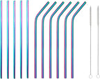 10 Pcs Stainless Steel Straws, Reusable Drinking Straws, 5 Straight + 5 Bent Metal Straws Set With 2 Pcs Cleaning Brushes (Colorful, 8.5 Inch)