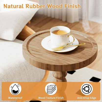 2 Pack Solid Wood Drink Table, Rubber Wood‌ Small Round Side Table - Image 4