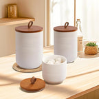 Food Storage Jar Strong Ceramic Storage Canisters with Airtight Wooden Lid,Kitchen Storage Containers for Serving Coffee Beans, Tea, Sugar, Salt, Spices (Big white)