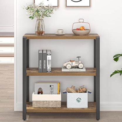 EXCEFUR Small Bookshelf, 3 Tier Short Low Book Shelf, Modern Metal and Wood - Image 7