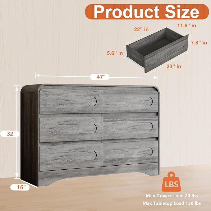 4 Pcs Bedroom Set, Dresser and Nightstand Sets, Modern Wooden Tall 6 Drawer - Image 3
