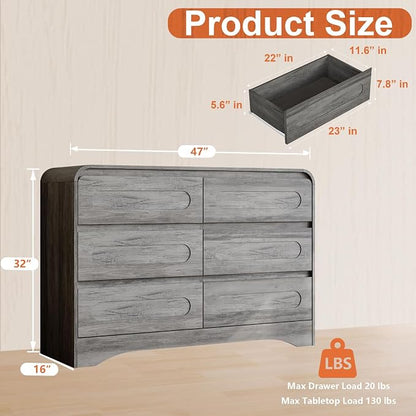 4 Pcs Bedroom Set, Dresser and Nightstand Sets, Modern Wooden Tall 6 Drawer - Image 3
