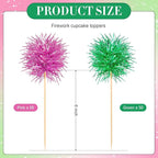 Chinco 100 Pcs Foil Firework Cupcake Toppers Sparkle Tinsel Cake Toppers Cake Decoration Cocktail Fruit Toothpick for Birthday Wedding Graduation Party(Pink, Gold)