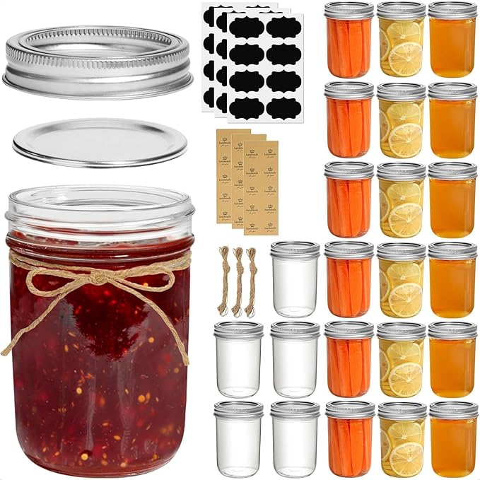 ComSaf Small Mason Jars 8 oz, 24Pcs Regular Mouth Canning Jars, 8 ounce Glass Jar with Lid for Jams, Sauces, Jellies, Spices, Self-Made Gift, DIY Candles Decor, Wedding & Baby Shower Favors