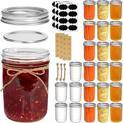 ComSaf Small Mason Jars 8 oz, 24Pcs Regular Mouth Canning Jars, 8 ounce Glass Jar with Lid for Jams, Sauces, Jellies, Spices, Self-Made Gift, DIY Candles Decor, Wedding & Baby Shower Favors