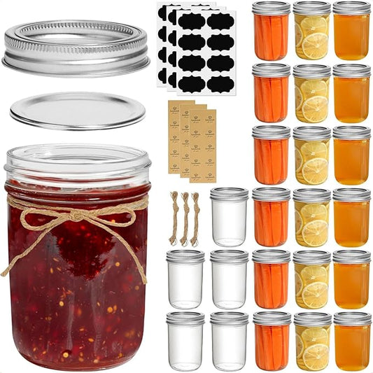 ComSaf Small Mason Jars 8 oz, 24Pcs Regular Mouth Canning Jars, 8 ounce Glass Jar with Lid for Jams, Sauces, Jellies, Spices, Self-Made Gift, DIY Candles Decor, Wedding & Baby Shower Favors
