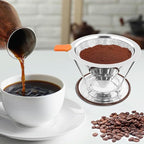 Pour Over Coffee Dripper, Paperless Pour Over Coffee Filter, Reusable Pour Over Coffee Maker Set, Dual-Layer Stainless Steel Cone Filter, Detachable Dripper Stand, Single Cup Brewer 1-4 Cup