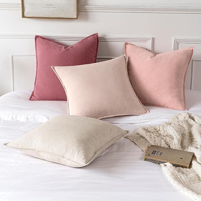 MIULEE Decorative Linen Pillow Covers 18x18 Inch Cranberry Red | Boho - Image 5