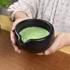 Artcome 4 Pcs Complete Matcha Ceremony Kit - Bowl With Pouring Spout, Whisk, Holder, Scoop - Japanese Tea Set for Making Usucha, Koicha and Latte (Black)