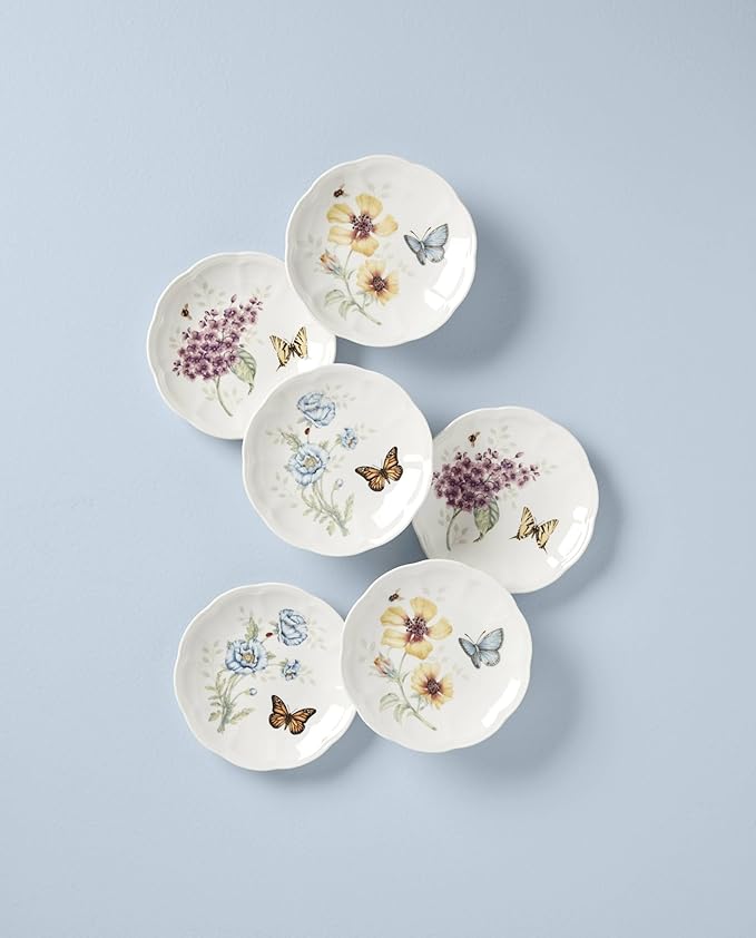 Lenox 817046 Butterfly Meadow 6-Piece Tidbit Plate Set, White, 3.05 LB