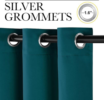 NICETOWN Teal Blackout Cafe Faux Silk Curtains - Image 2
