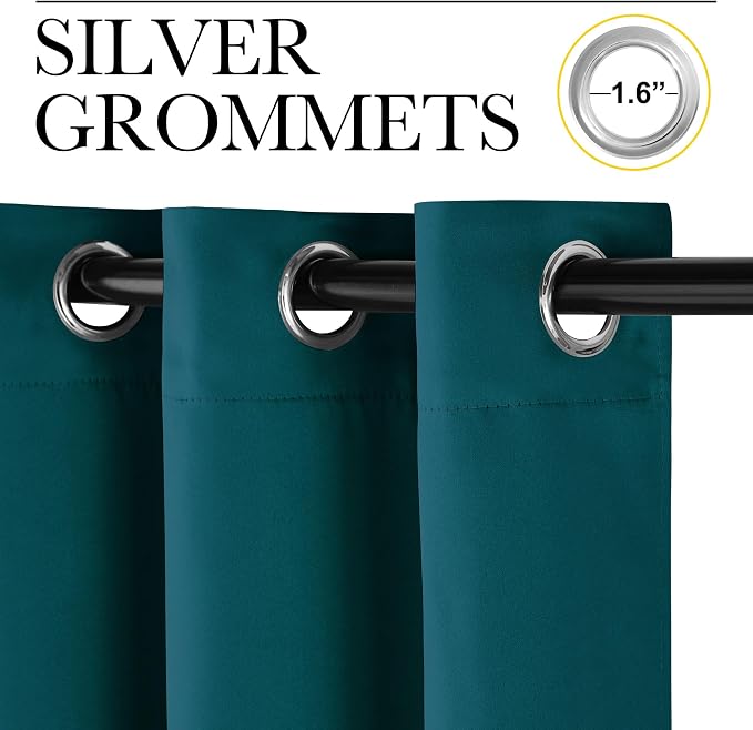 NICETOWN Teal Blackout Curtains 84inch Length 2 Panels Set, Grommet Chic - Image 2