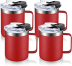 ALOUFEA 12oz Stainless Steel Insulated Coffee Mug with Handle, Double Wall Vacuum Tumbler Cup with Fliping Lid, Red, 4 Pack