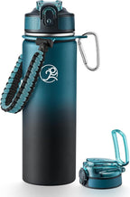 GOSWAG Insulated Sports Water Bottle, 24oz 2 Lids(with Straw/No Straw), Stainless Steel Water Bottles with Paracord Handle, Insulated Bottle with Double-Wall Vacuum Insulation
