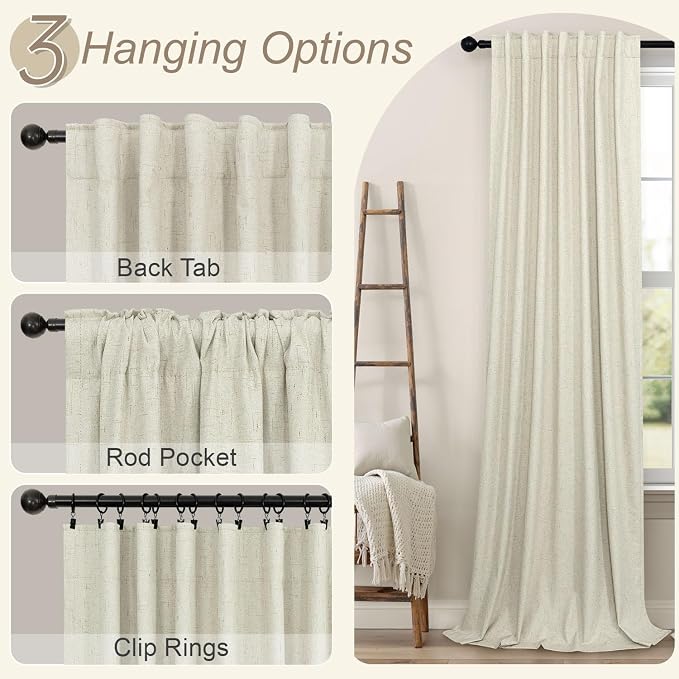 Cream Beige Blackout Curtains 90 Inches Long Thick Linen Patio Curtains - Image 6