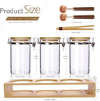 Glass Coffee Storage Containers with Bamboo Shelf,Ground Coffee Holder Jars,Airtight Glass Countertop Storage Jar Canisters with Spoon for Coffee,Loose Tea,40 Fluid-oz,Pack of 3