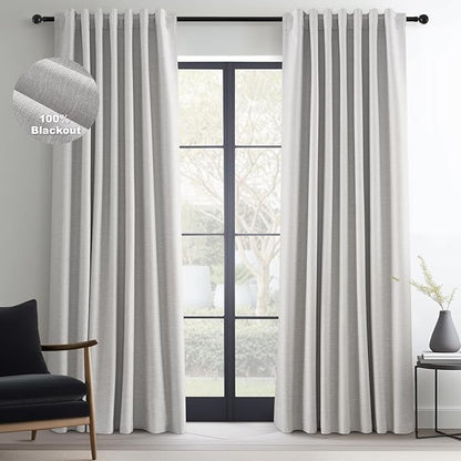 Topfinel 105 Inches Long Custom Black Out Faux Thick Linen Drapery Two Panels by Topfinel