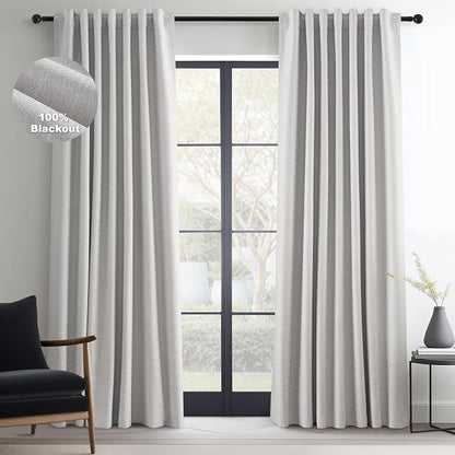 Topfinel Grey Beige Linen Blackout Curtains 84 Inch Long by Topfinel