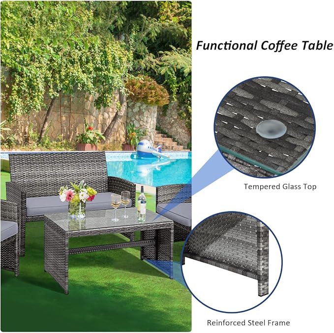 Tangkula 8 Pieces Patio Wicker Conversation Furniture Set, Patiojoy Sofa & - Image 8