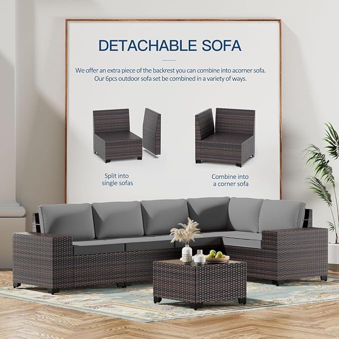 Kullavik Outdoor Patio Furniture Set, 12 Pieces Sectional Rattan Sofa Set Brown - Image 7