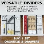 SpaceAid Bamboo Drawer Dividers with Inserts and Labels, Kitchen Adjustable Drawer Organizers, Expandable Organization for Home, Office, Dressers, 4 Dividers with 9 Inserts (17"-22" Black)