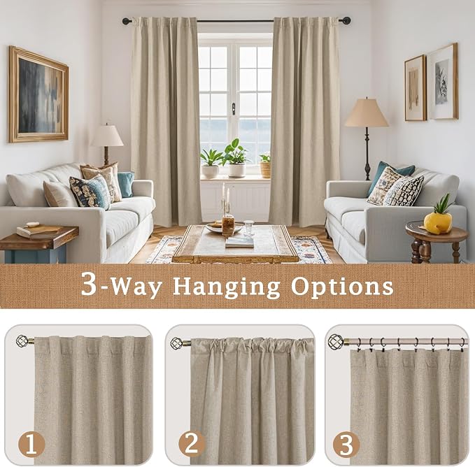 100% Blackout Natural Linen Curtains 63 Inches - Image 9