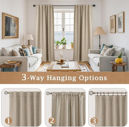 100% Blackout Natural Linen Curtains 63 Inches - Image 9