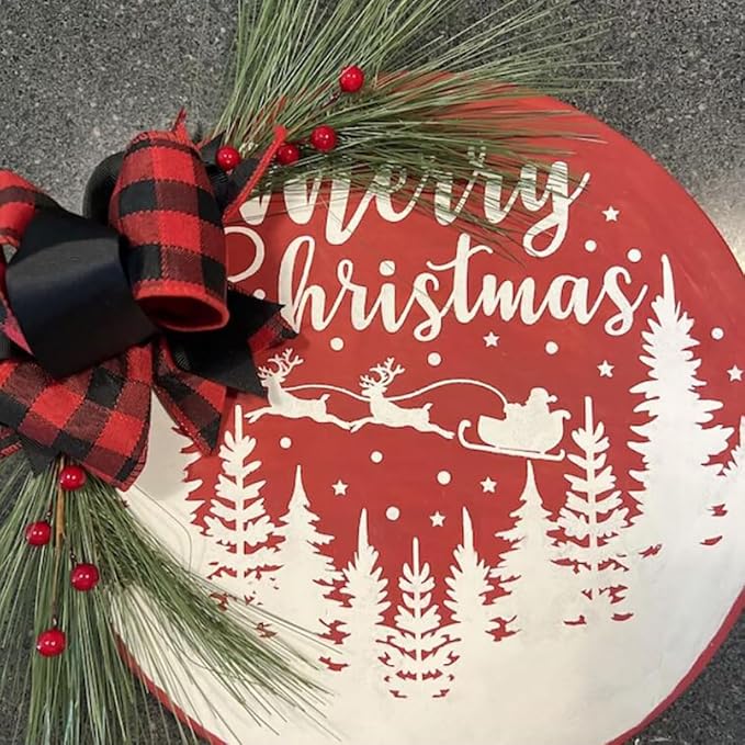 Christmas Stencils 12” Christmas Stencil for Wood Round Xmas Stencil for Painting Holiday Stencils Merry Christmas Holy Night Drawing Templates for Door Hanger Porch Wreath Home Decor