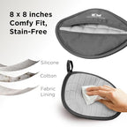 Kitchen Mama Silicone Pot Holders - Heat Resistant, Non-Slip Surface, Dual Pocket Design with Soft Cotton Lining, Safe, Durable, Stylish, Practical for Everyday Use Hot Oven, Bowl, Pan (Metal Gray)