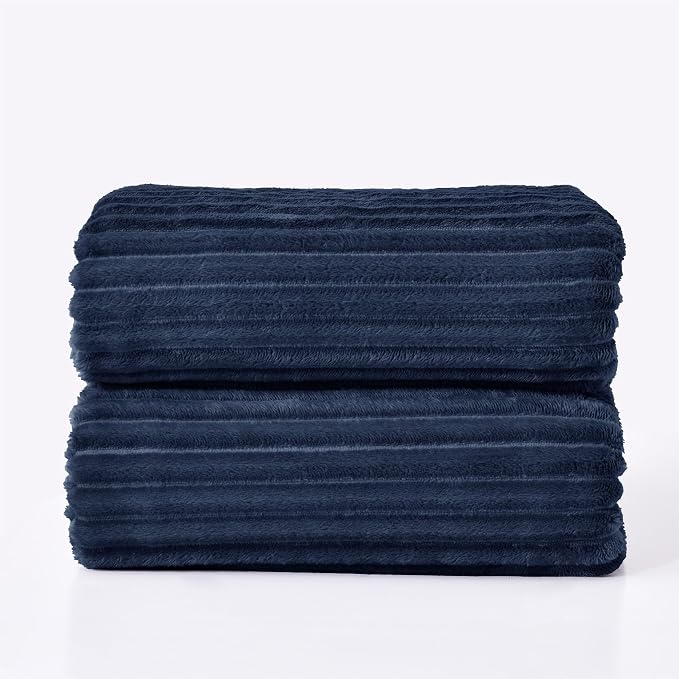 BEDELITE 3D Ribbed Jacquard Navy King Size Blankets - Image 9