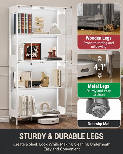 Display Cabinet with Glass Doors, 4-Tier Curio Cabinet, Adjustable Shelves - Image 7