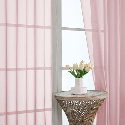 Blush Sheer Curtain 90 Inches Long 2 Panels Set, Solid Filmy Drapes - Image 4