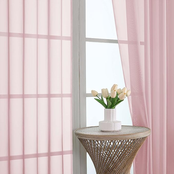 Blush Sheer Curtains 120 Inches Long 2 Panels Set, Airy Lightweight Sheer Blush - Image 3
