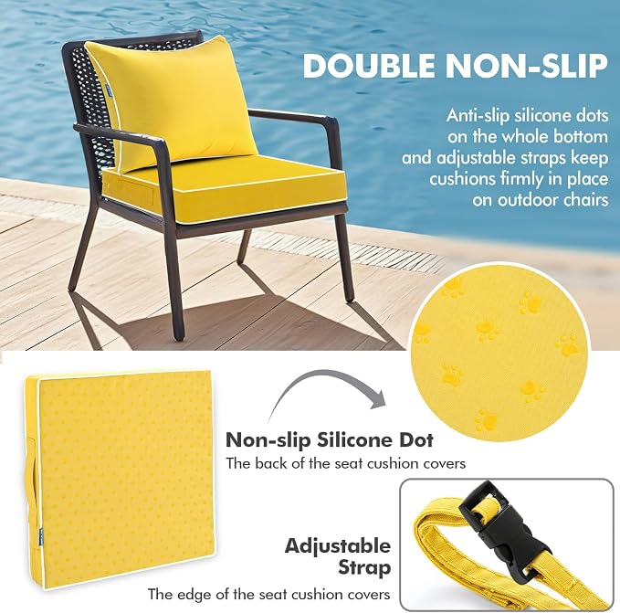 MIULEE Yellow Outdoor Seat Cushion 22x24 Inch Waterproof & 3 Year Fade - Image 4