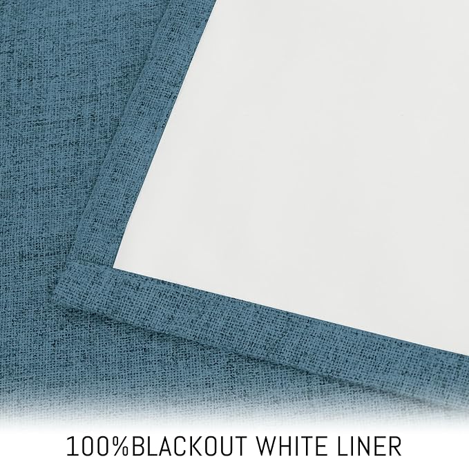 Yakamok Dusty Blue Linen Textured Curtains 96 Inches Long - Image 3