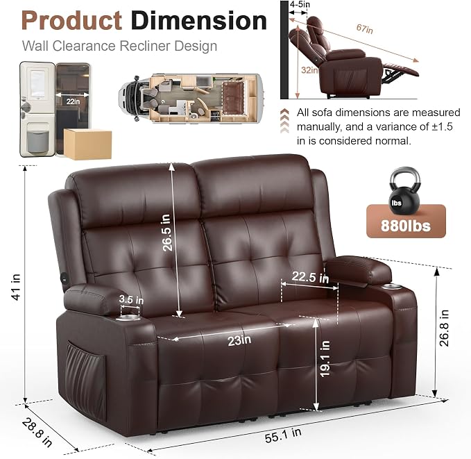 Power Loveseat Recliner with 2-Point Graphene Heat & Massage, Under-Seat - Image 2