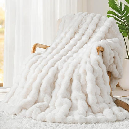 Luxury 1000GSM Faux Rabbit Fur Throw Blanket, Super Heavy Warm Cozy Blankets by TOUCHAT