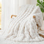 Luxury 1000GSM Rabbit Faux Fur Twin Blanket, Super Heavy Warm Cozy Beige Cream by TOUCHAT