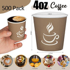 4 oz Paper Coffee Cups - 500 Pack Paper Espresso Cups, Disposable Coffee Cup, Small Paper Cup for Hot or Cold Beverage, Espresso, Capucino for Party, Picnic, Home, Office and Business (Brown)