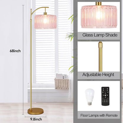 QIYIZM Pink Floor Lamp for Living Room, Mid Century Modern Brass Tall Lamp Boho - Image 5