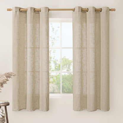 Linen Curtains 63 inches Long for Bedroom, Bronze Grommet Linen Drapes Light by LAMIT