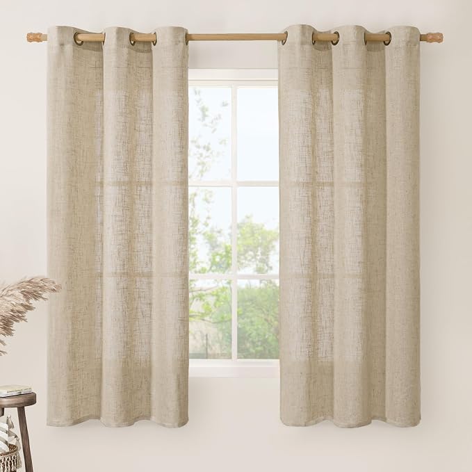 60 Inch Sheer Linen Curtains for Bedroom 2 Panels Set, 34 x 60 Inch by LAMIT