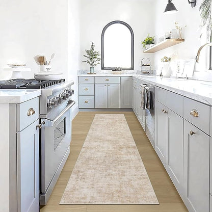 2'6''x8' Runner Rugs Washable Rug: Modern Abstract Hallway Beige Carpet | by GENTDRIZZ