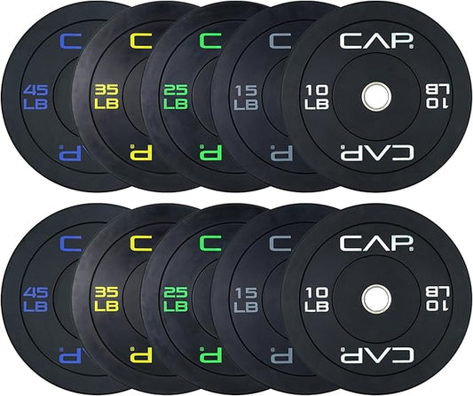 CAP Barbell 2-Inch Olympic Bumper Plate Weight Set with 6 Post Rack | 100-370 lbs | Multiple Options