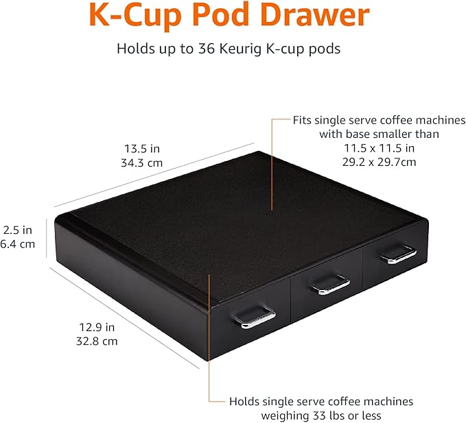 Amazon Basics Coffee Pod Storage Organizer Drawer for K-Cup Pods, 36 Pod Capacity, Black